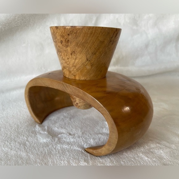 Vintage Oak Burl wood hand turned statement candle holder
